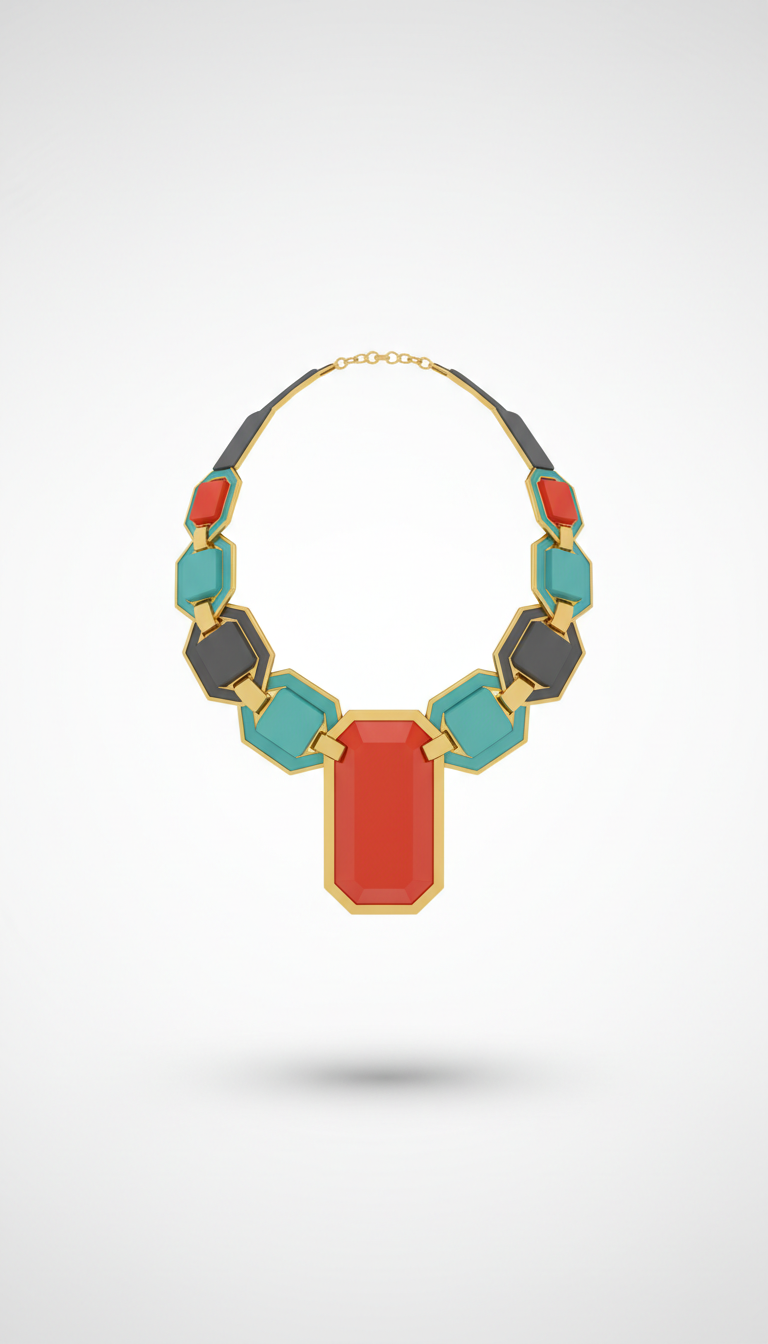 Vivid Vermilion Architectural Necklace